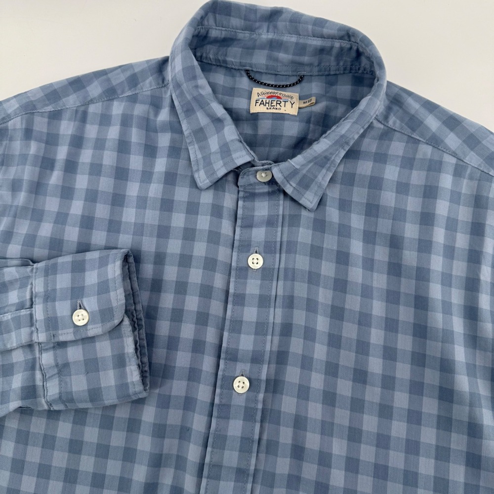 Faherty Brand Button Down Shirt‎ Mens Medium Blue Gingham Check Long Sleeve